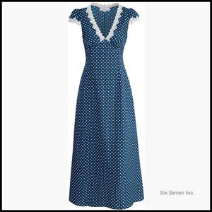 Deep V Neck Polka Dot Lace Splice Cotton Dress for Summer Parties